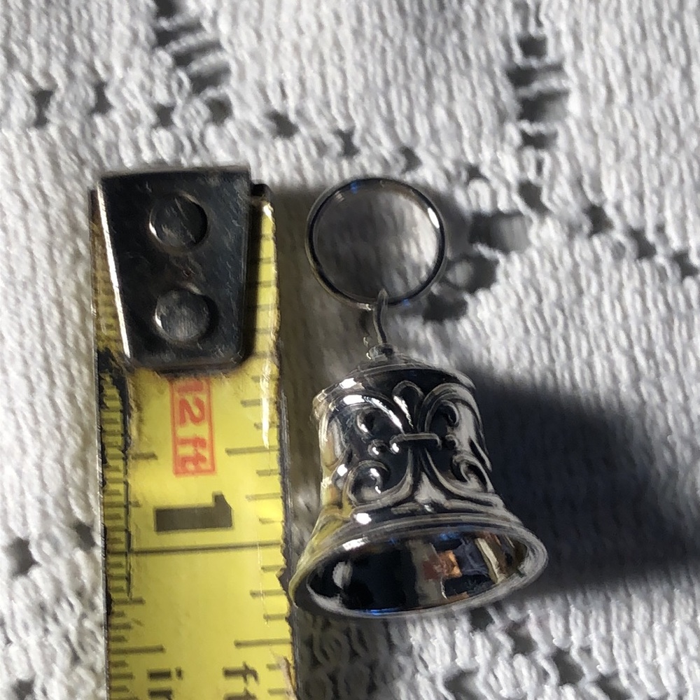 Tiny Silver Bell Charm With Fancy Scroll Work 3/4… - image 6